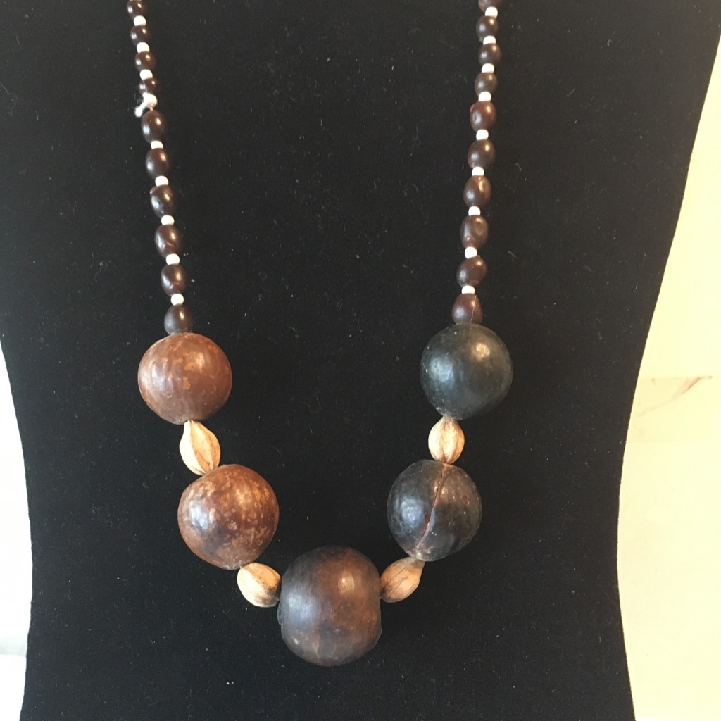 Brown And Black Large Nut Beads And Seed Necklace